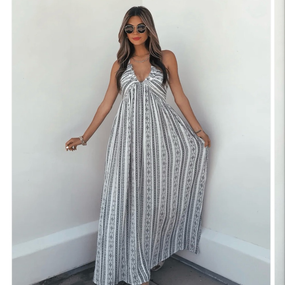 Black and White Halter Maxi Sundress for Weddings